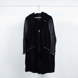 All Saints Draped Moto Coat with Leather Sleeves